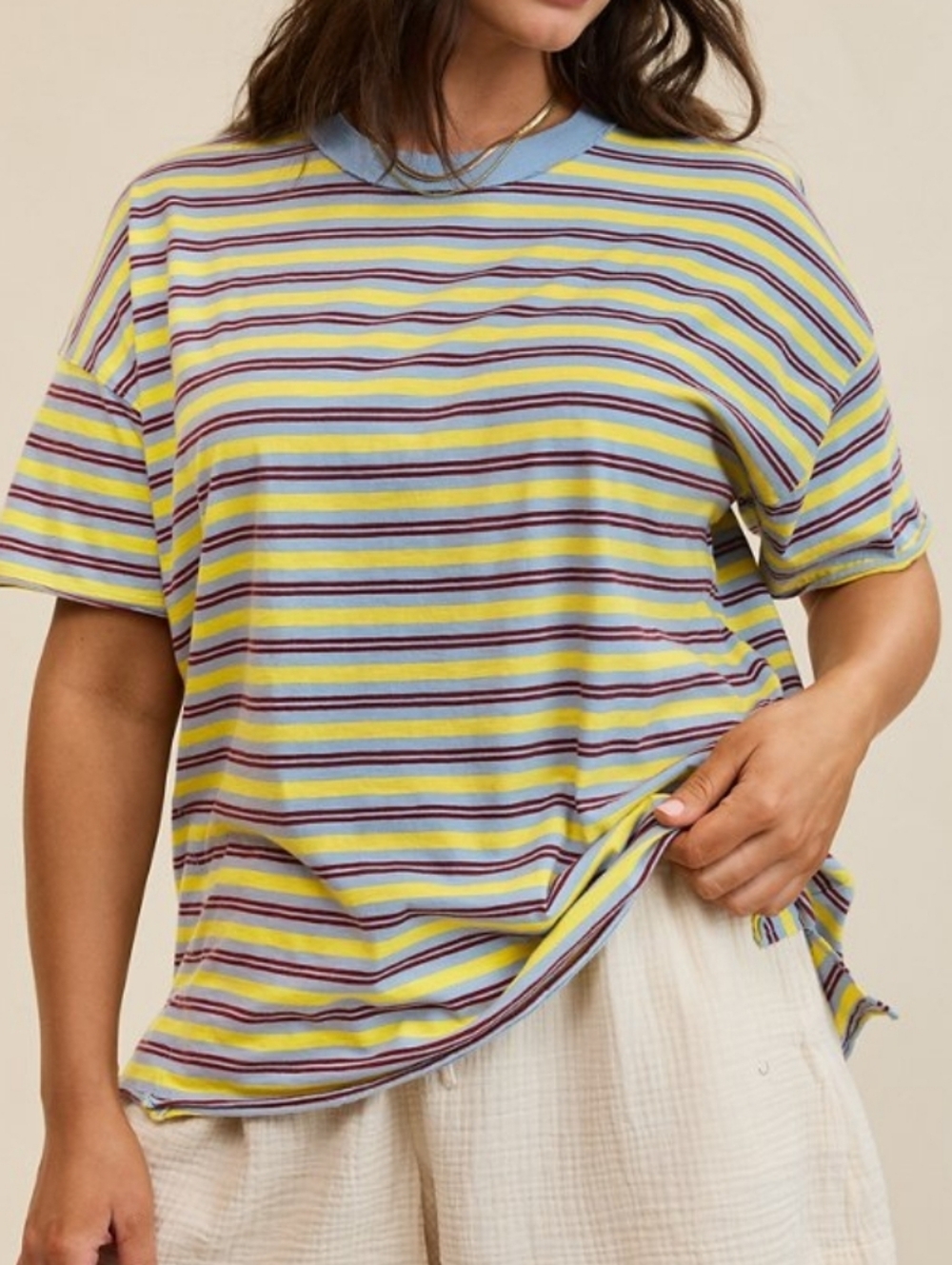 Relaxed Striped Crewneck Tee in Yellow and Blue